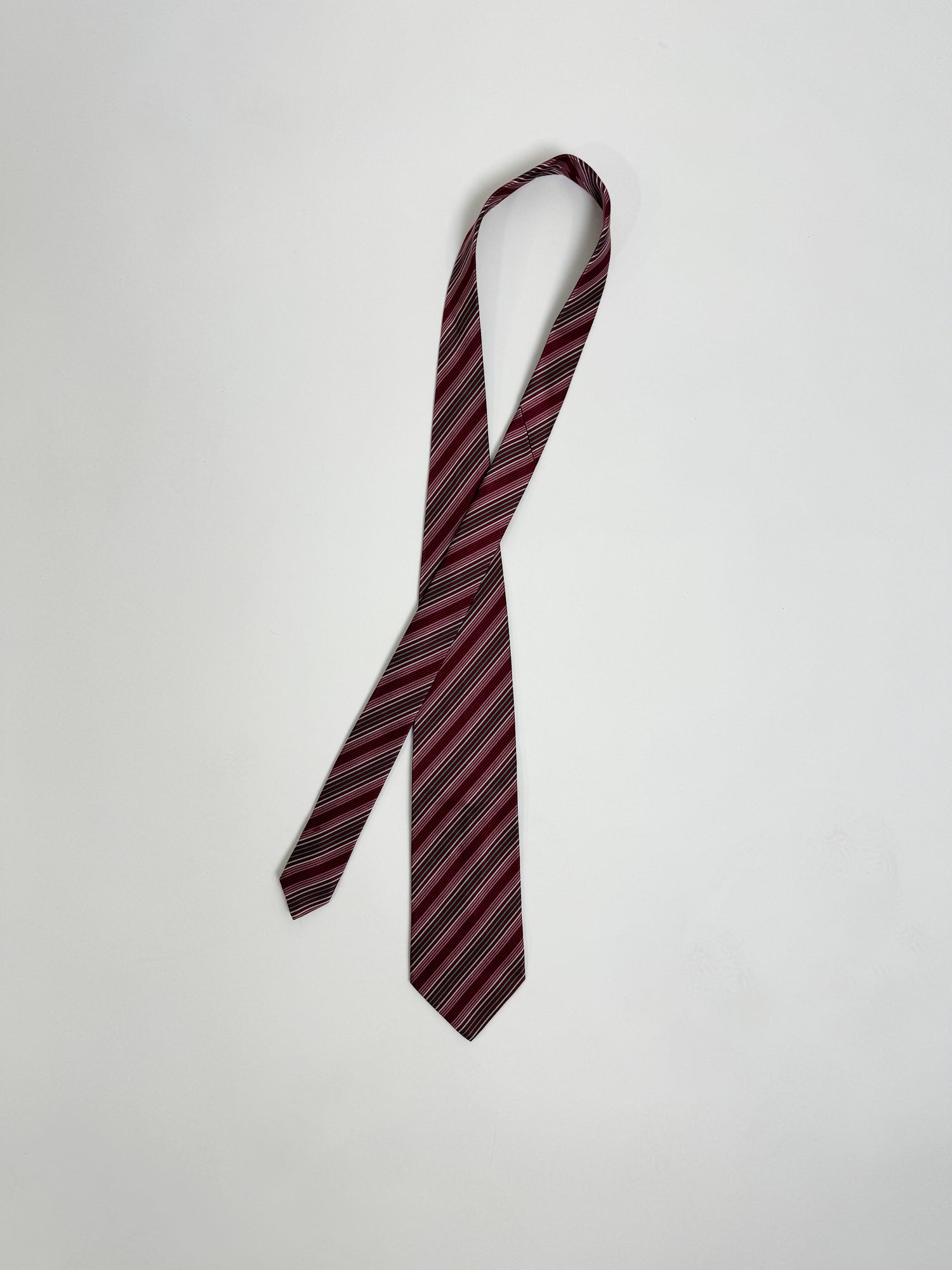 Giorgio Armani Darkred and White/Grey Striped Tie