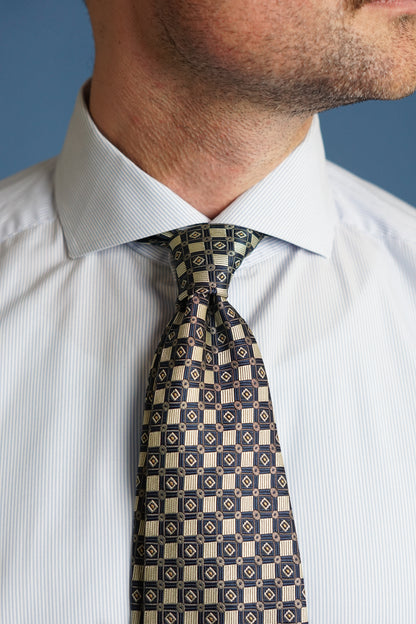 Firenze Navy and Beige Sqaure Pattern Vintage Tie