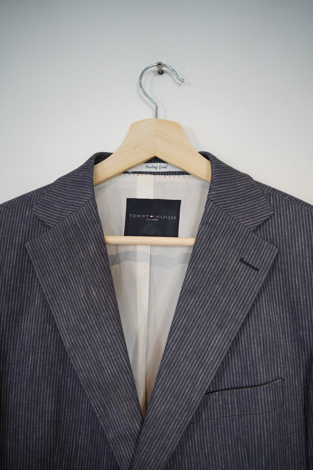 Tommy Hilfiger Grey Striped Linen and Cotton Blazer