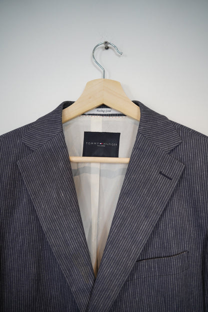 Tommy Hilfiger Gray Striped Linen and Cotton Blazer