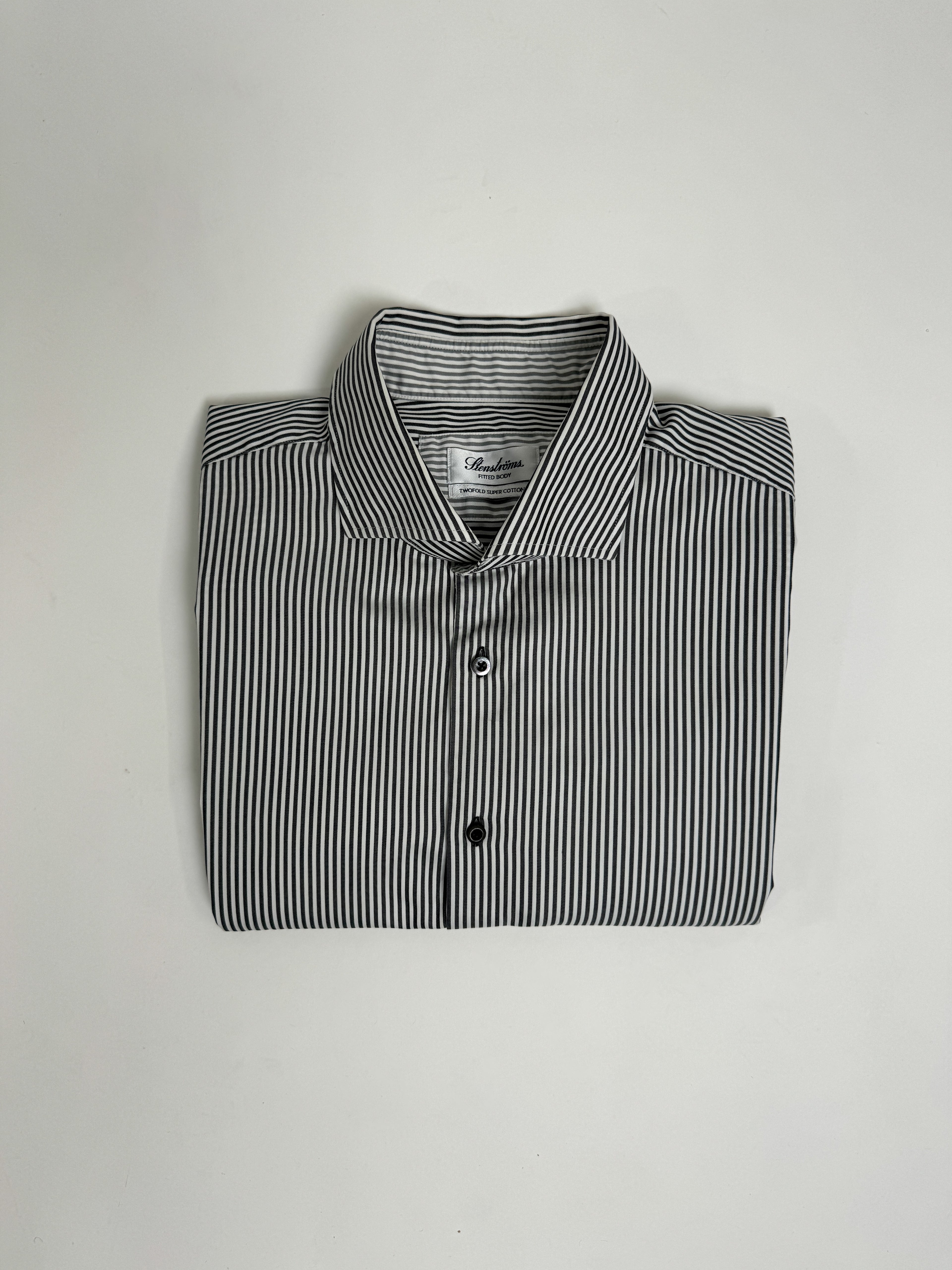 Stenströms White and Grey Striped Fitted Body Shirt