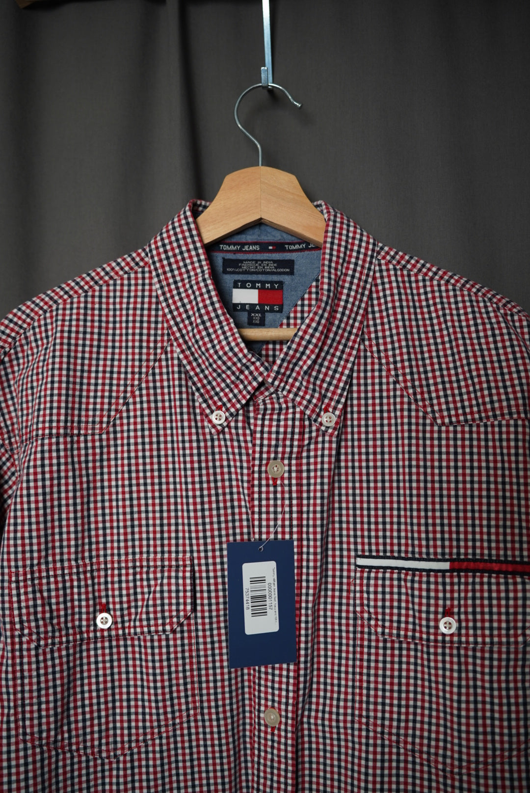 Tommy Hilfiger Jeans Red, Navy and White Checkered Cotton Shirt