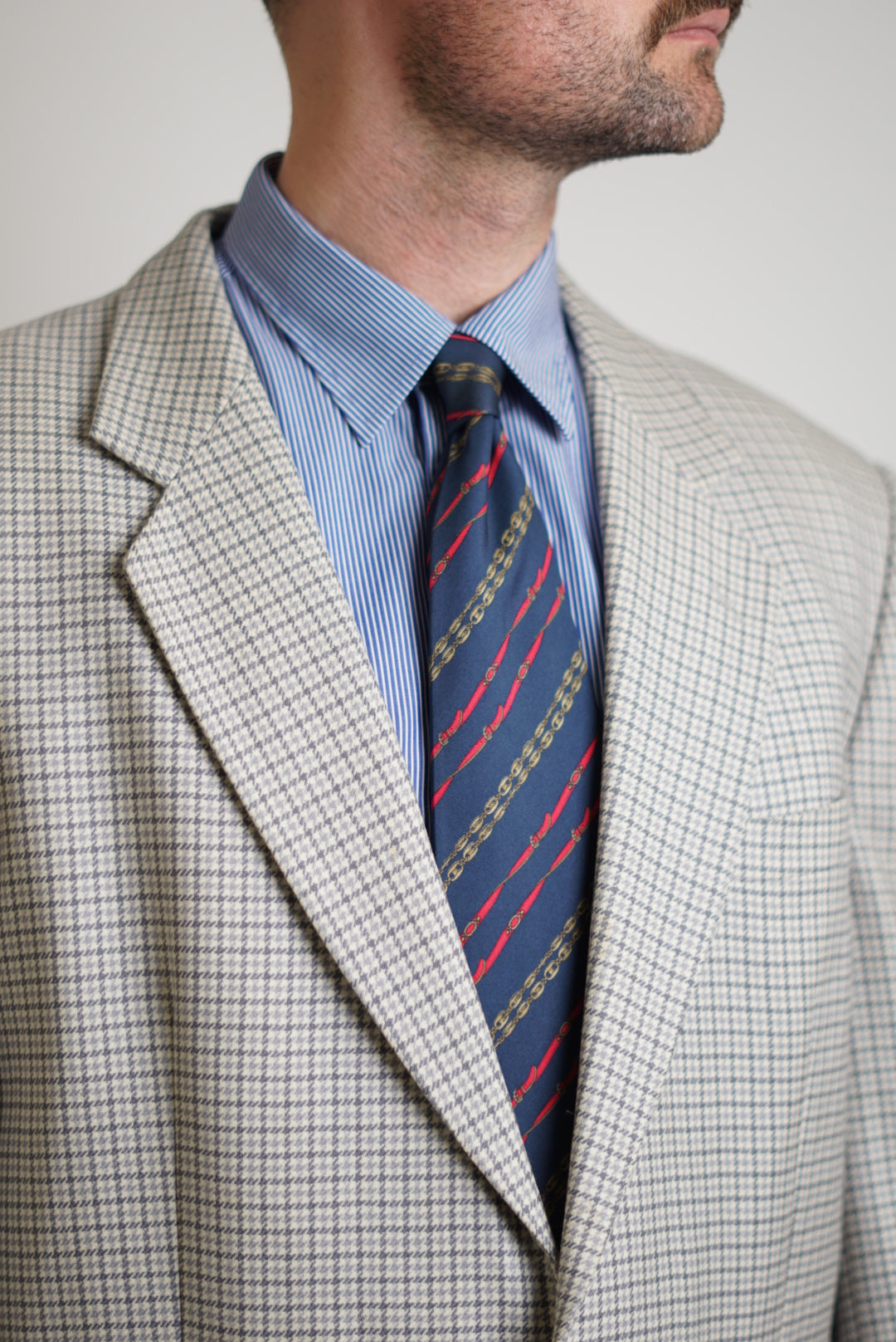 Vintage Light Houndstooth Wool Blazer