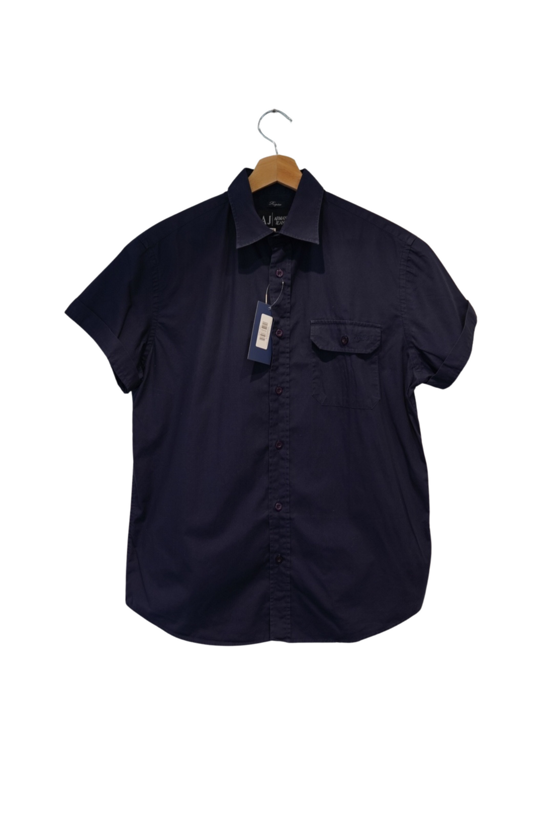 Armani Jeans Navy Regular Short Sleeved Cotton Shirt