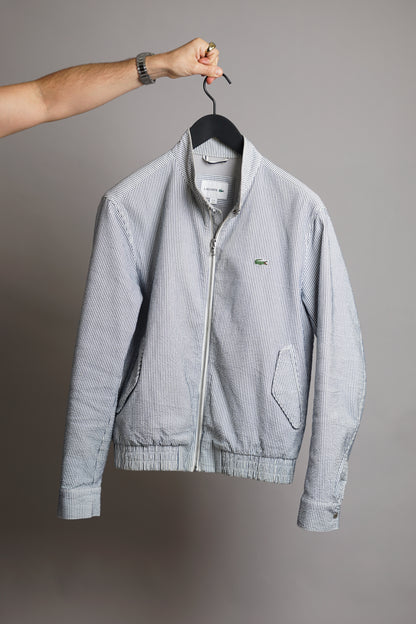 Lacoste Seersucker Blue &amp; White Striped Bomber Jacket