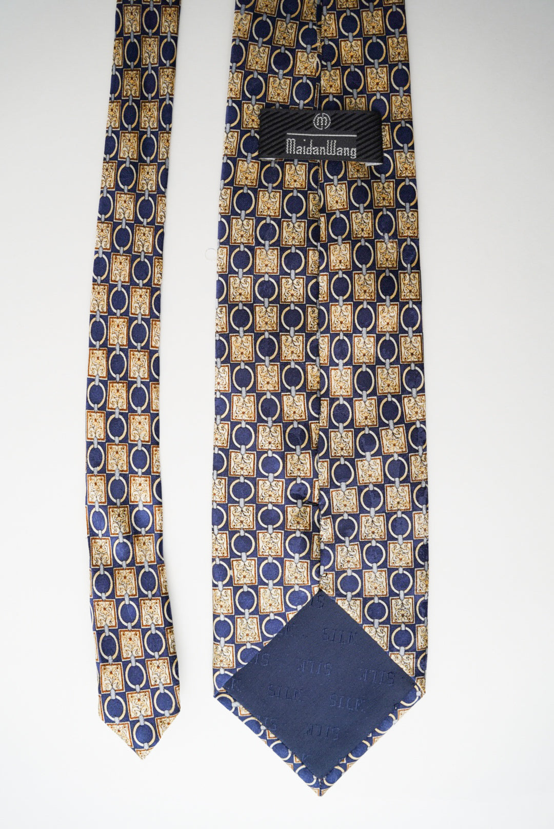Maidan Wang Vintage Yellow and Navy Silk Tie