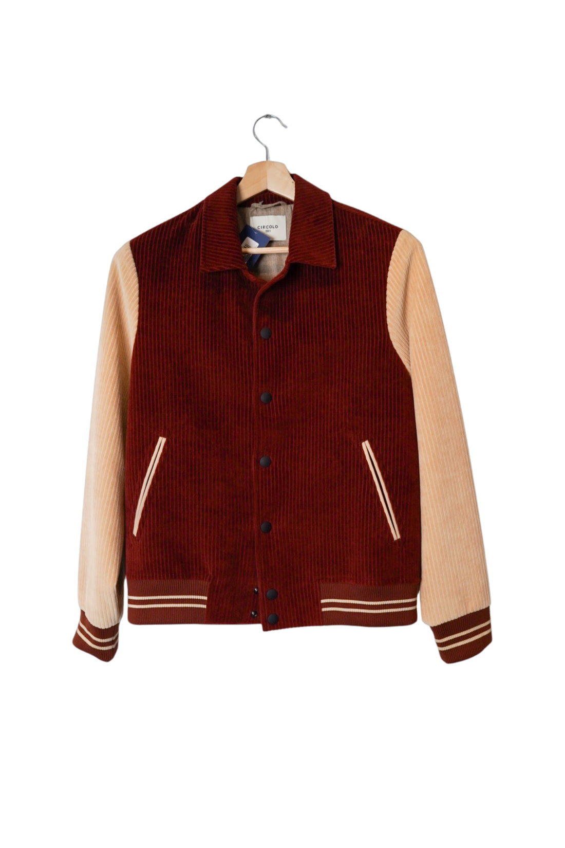 Circolo 1901 Red and Cream Varisty Corduroy Cotton Bomber Jacket