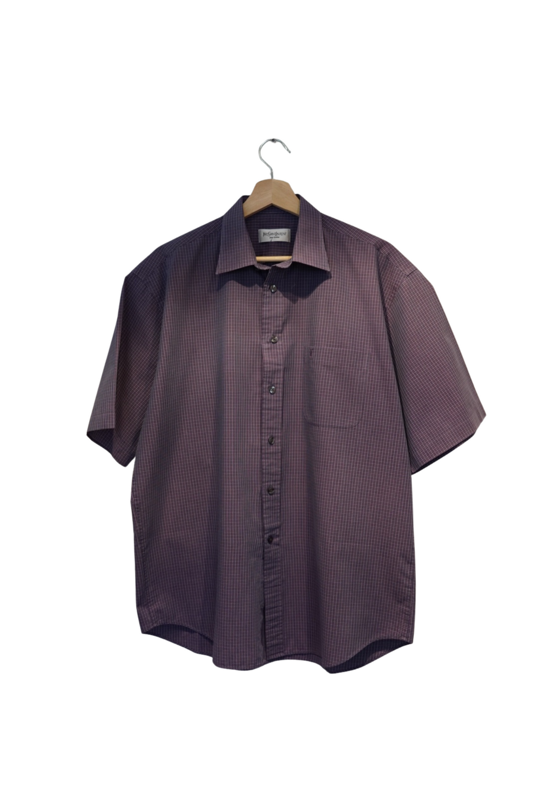 Yves Saint Laurent Purple Checkered Pour Homme Cotton Short Sleeved Shirt