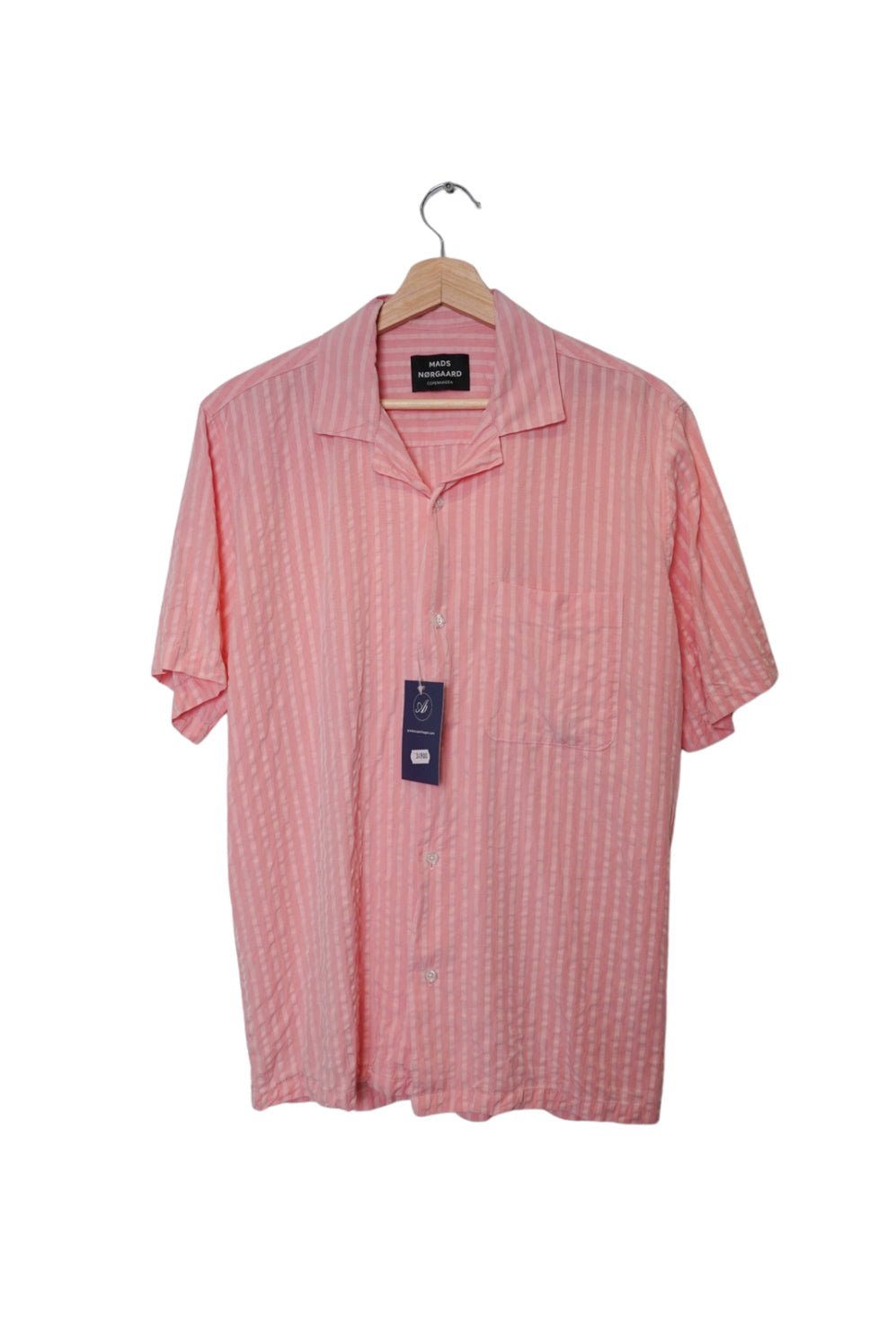 Mads Nørgaard Pink Striped Seersucker Tencel Short Sleeved Shirt