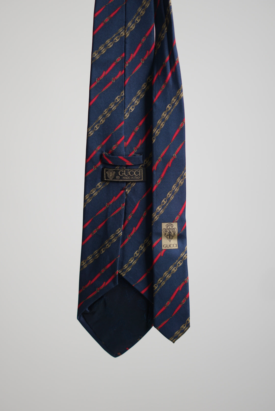 Gucci Navy Belt and Chain Silk TIe