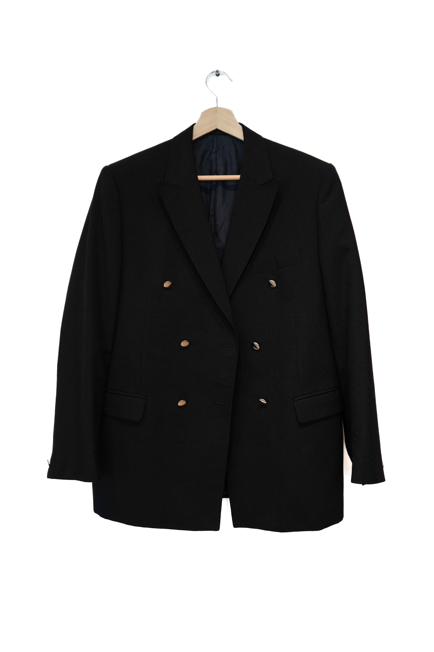 Black Vintage Double Chested Silver Button Blazer