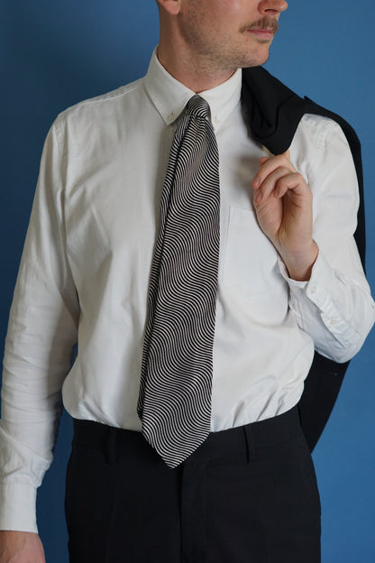 Versace White and Black Striped Silk Tie