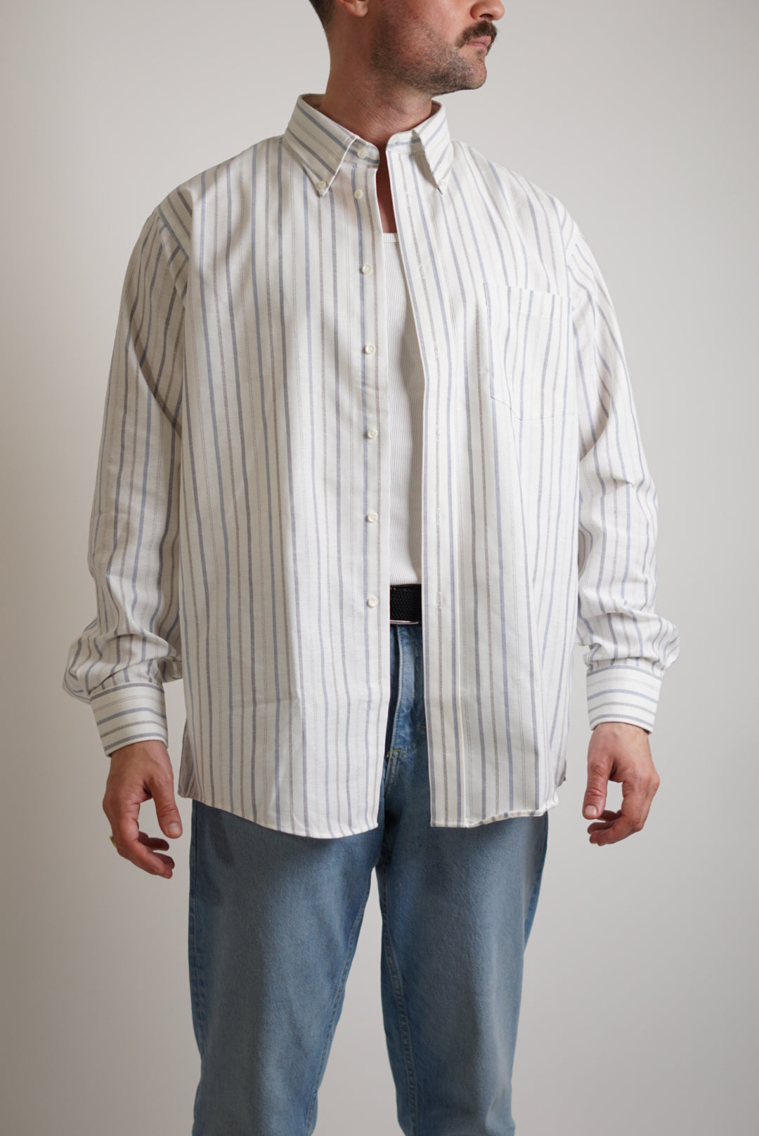 The Arrow Company White Striped Wrinkle Free Oxford Shirt