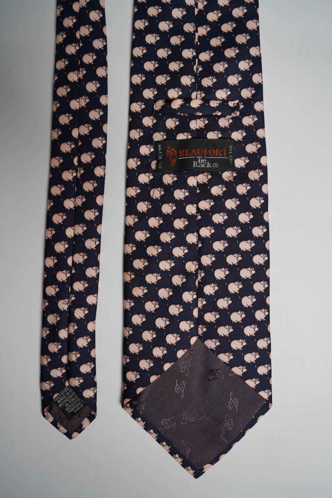 Beaufort Navy Pig Print Vintage Silk Tie