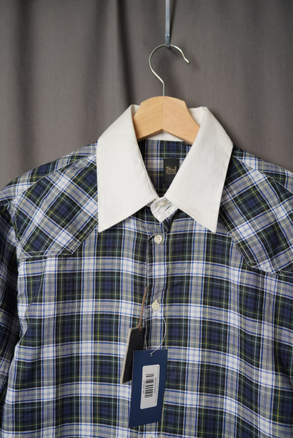 Sand Copenhagen Jeans Blue, Green and White Checkered White Collar Cotton Shirt