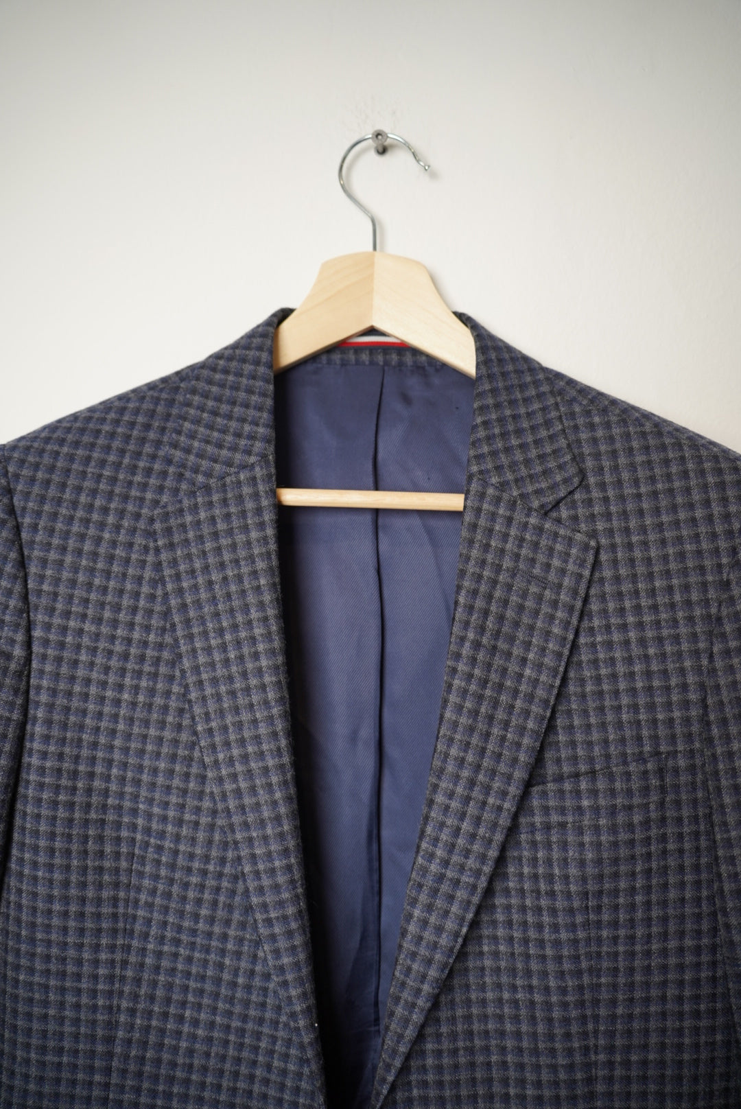 Tommy Hilfiger Darkblue and Grey Tailored Checkered Virgin Wool Blazer