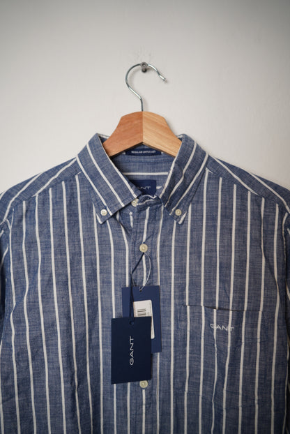 Gant Blue and White Striped Chambray Indigo Cotton Shirt