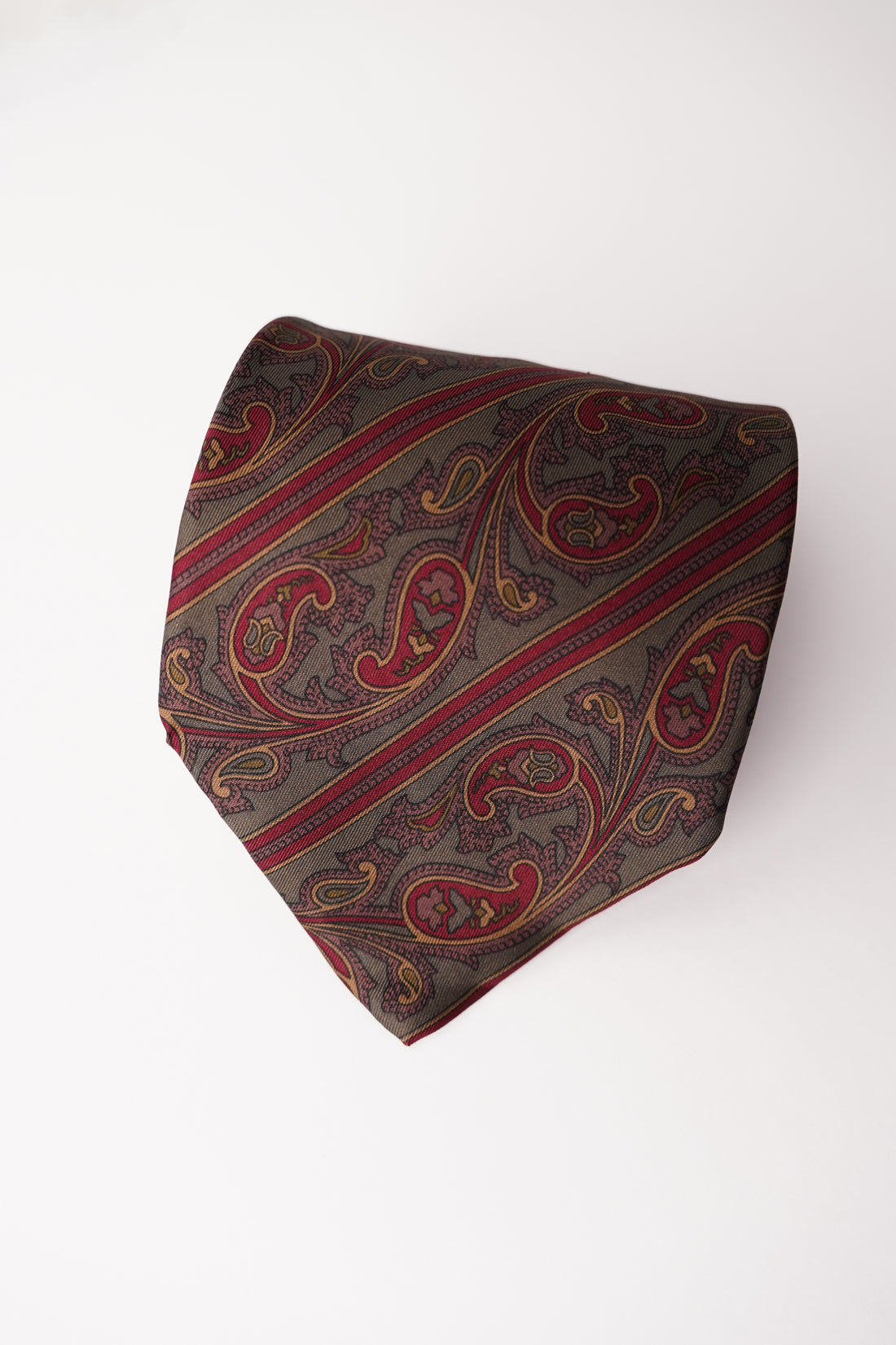 Pierre Balmain Red and Gray Paisley Hand Made Silk Tie