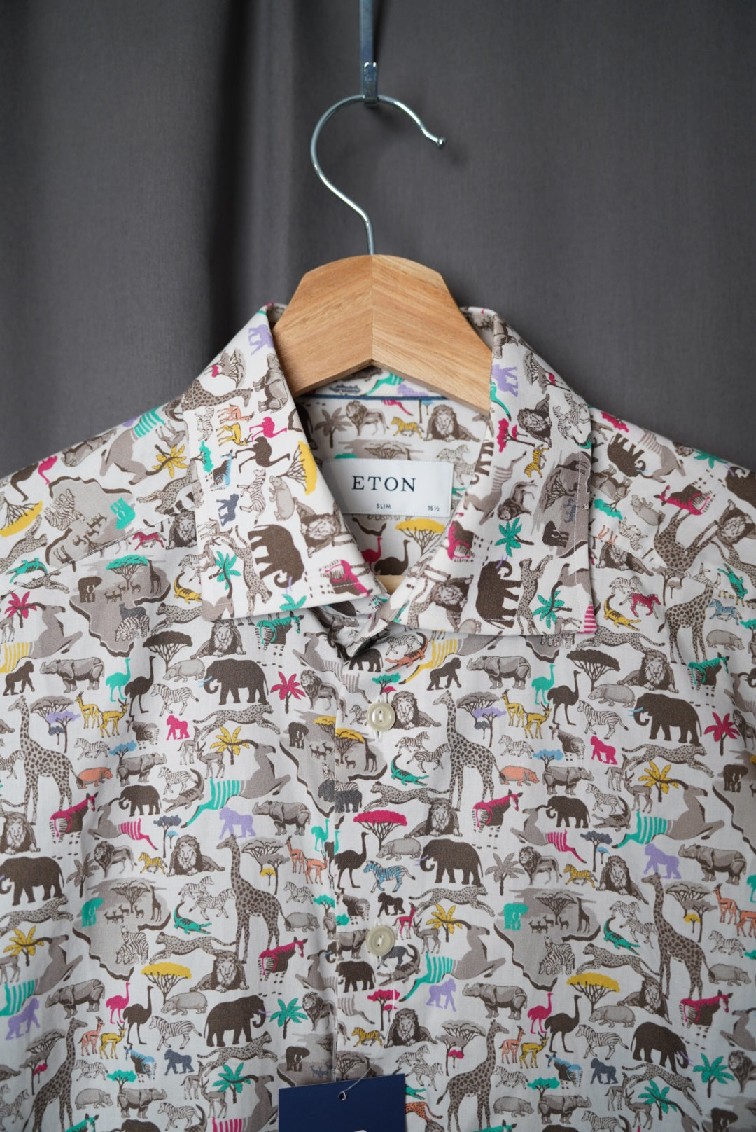 Eton White Animal Print Slim Cotton Shirt