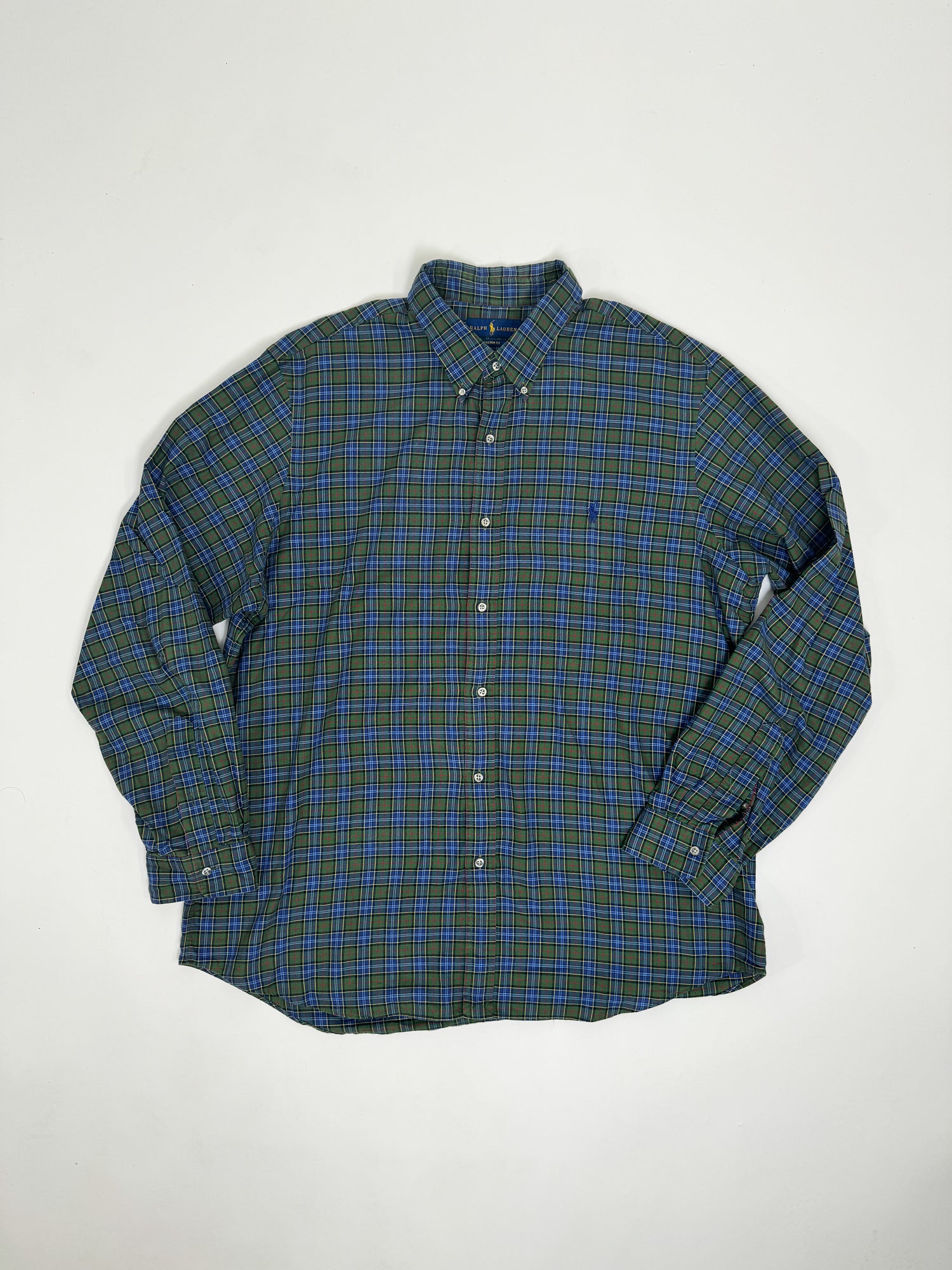 Ralph Lauren Green and Navy Checkered Custom Fit Shirt