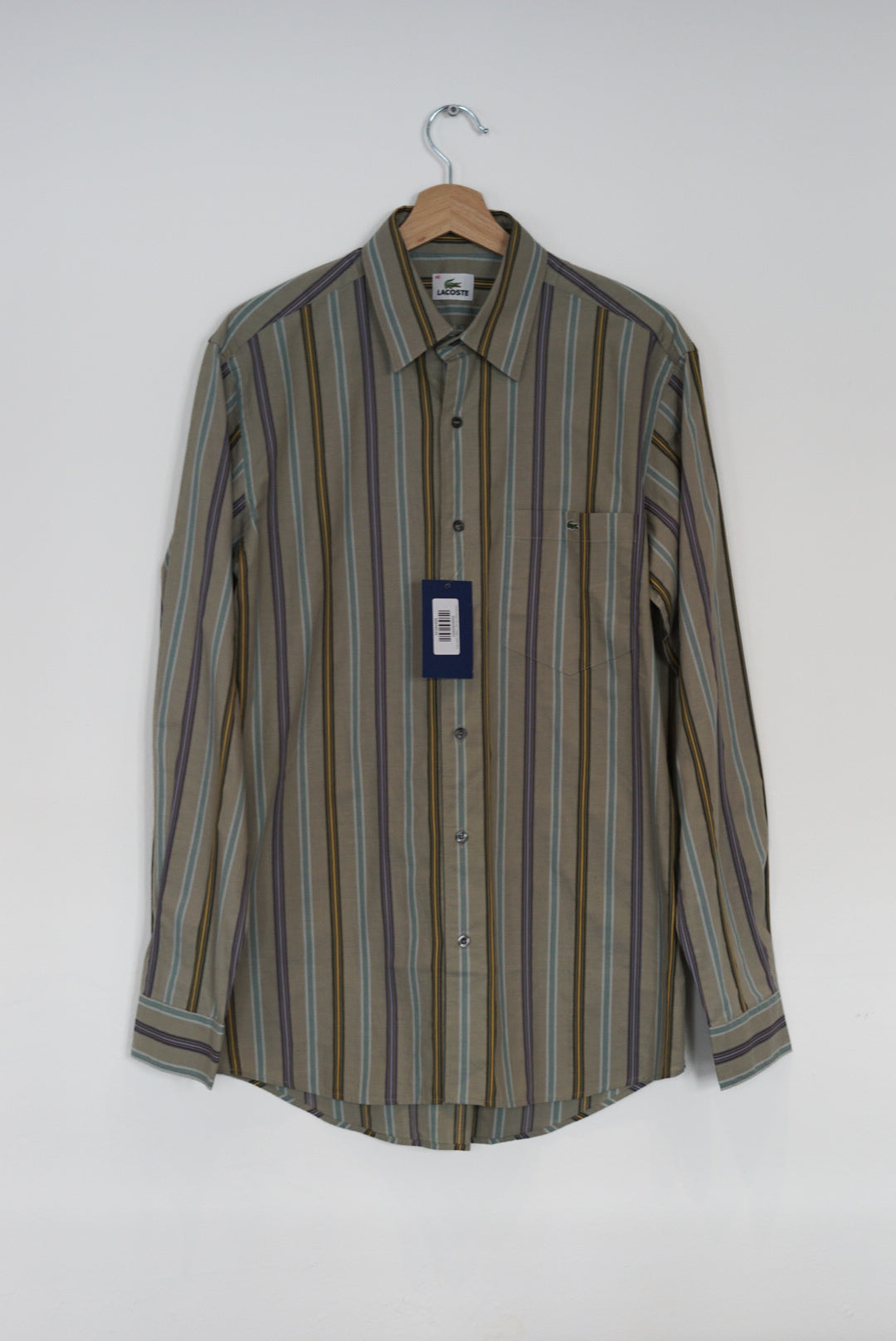 Lacoste – Grün gestreiftes Vintage-Baumwollhemd