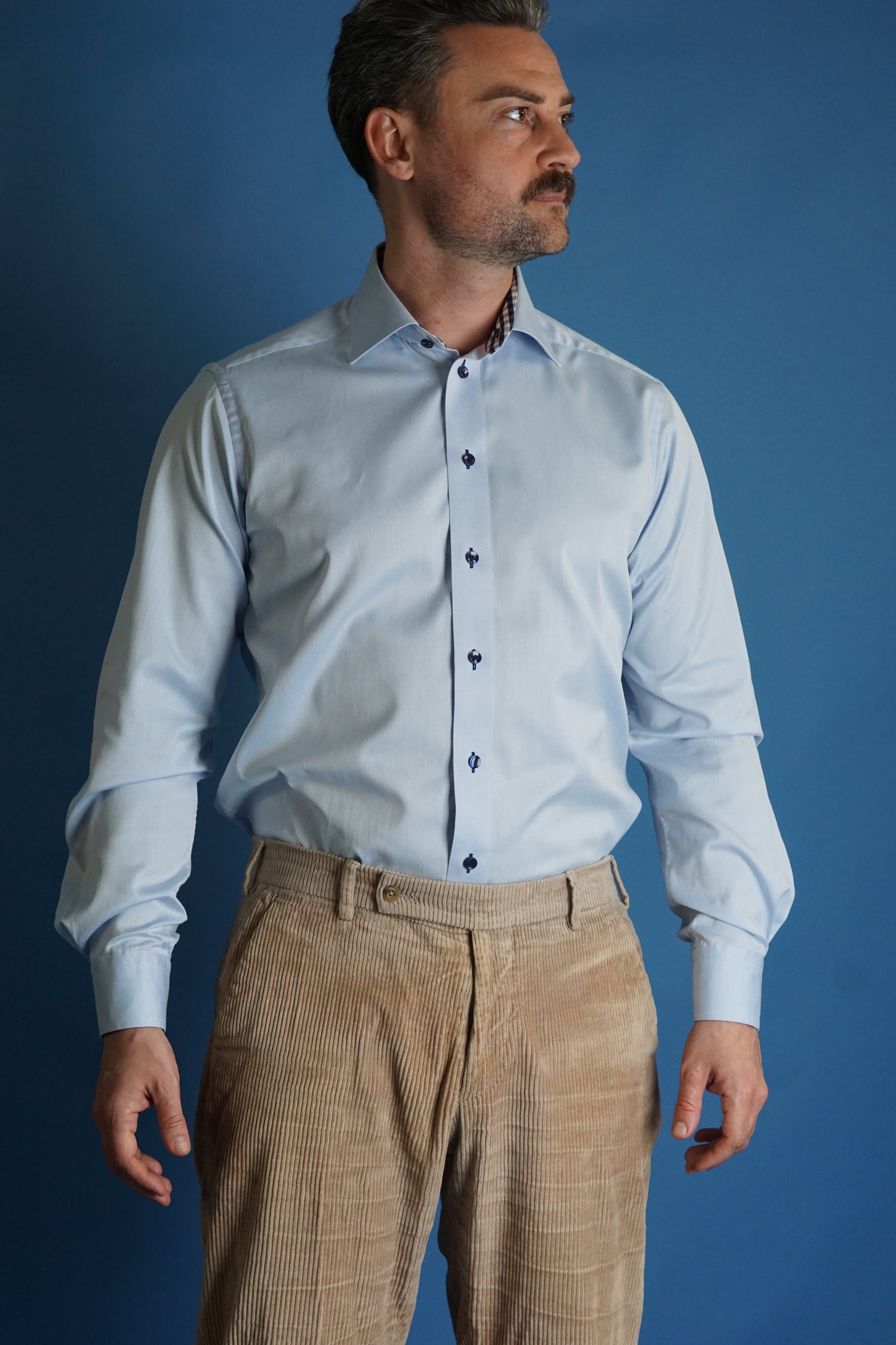 Eton Lightblue Contemporary Checkered Collar Cotton Shirt