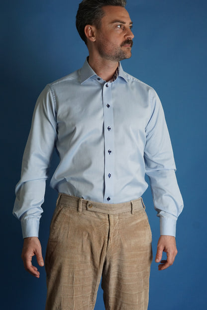 Eton Lightblue Contemporary Checkered Collar Cotton Shirt