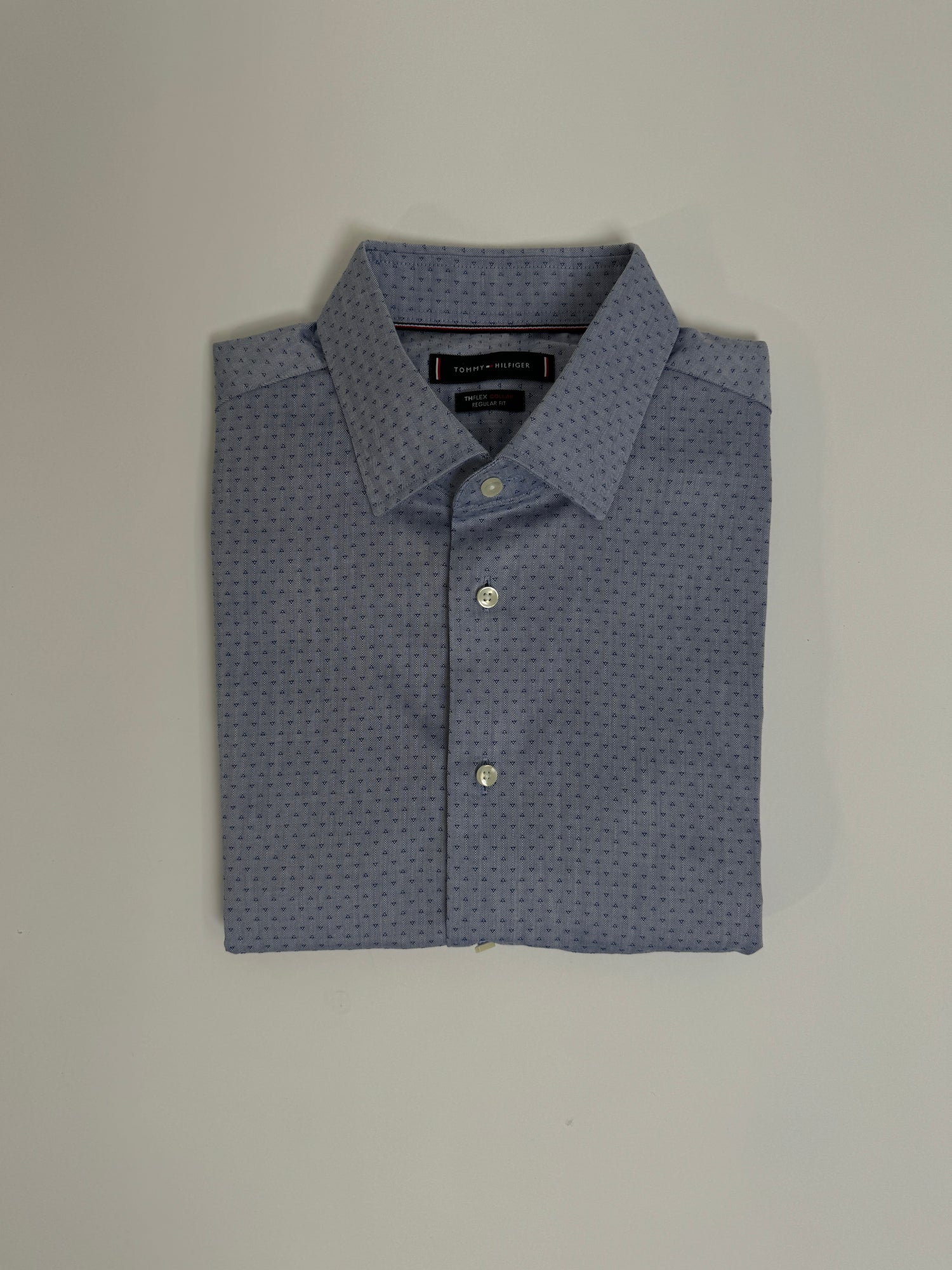 Tommy Hilfiger Light Blue Dotted THflex Collar Regular Fit Shirt