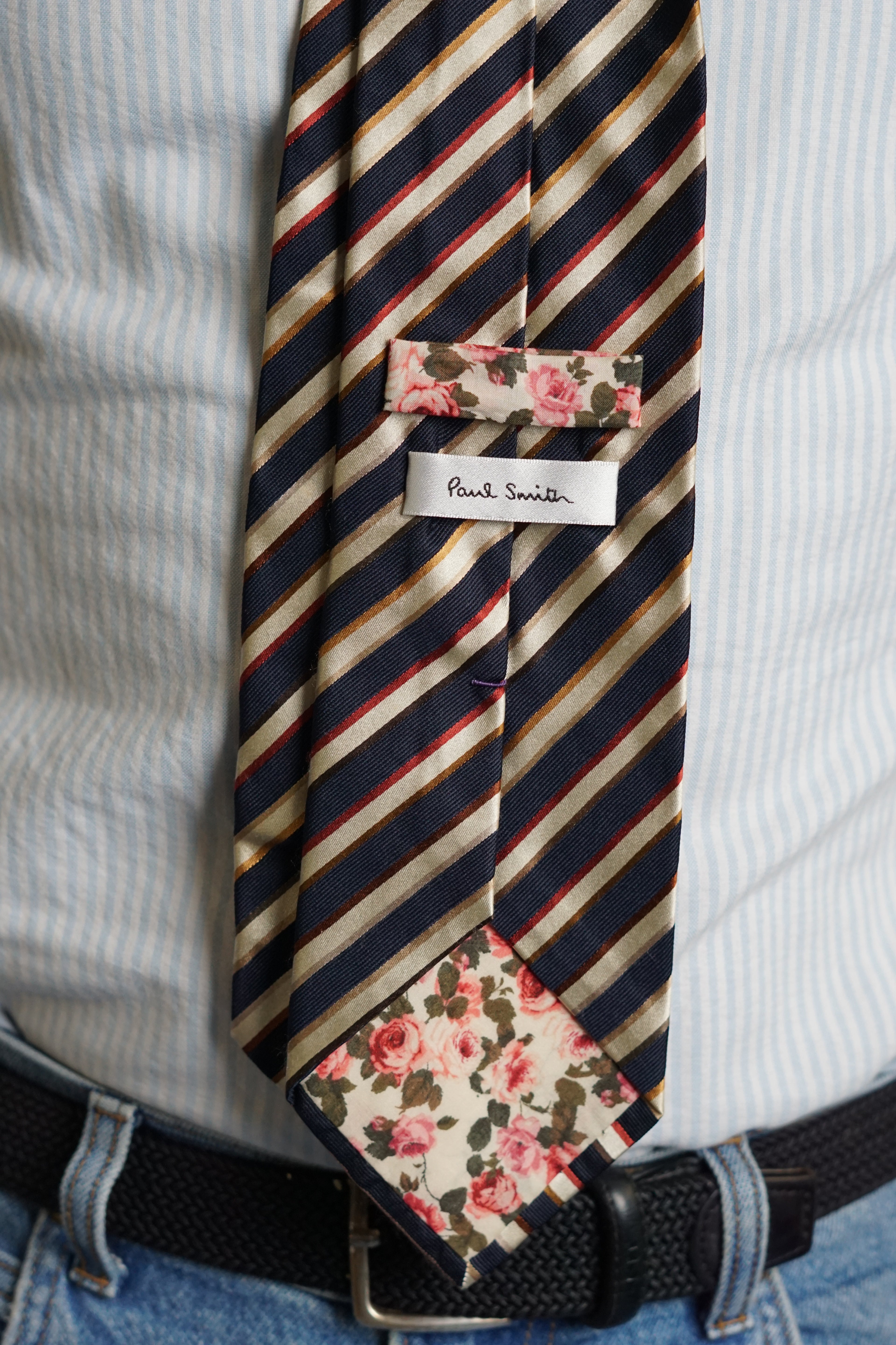 Paul Smith Navy and Light Striped Silk Tie