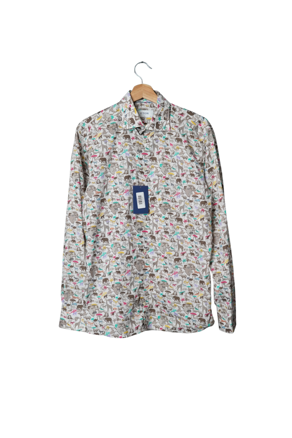 Eton White Animal Print Slim Cotton Shirt