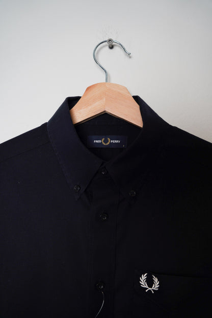 Fred Perry Navy Button Down Logo Print Cotton Shirt