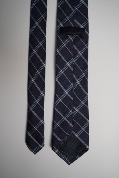 Connexion Navy Checkered Hand Made Slik and Cotton Slim Tie