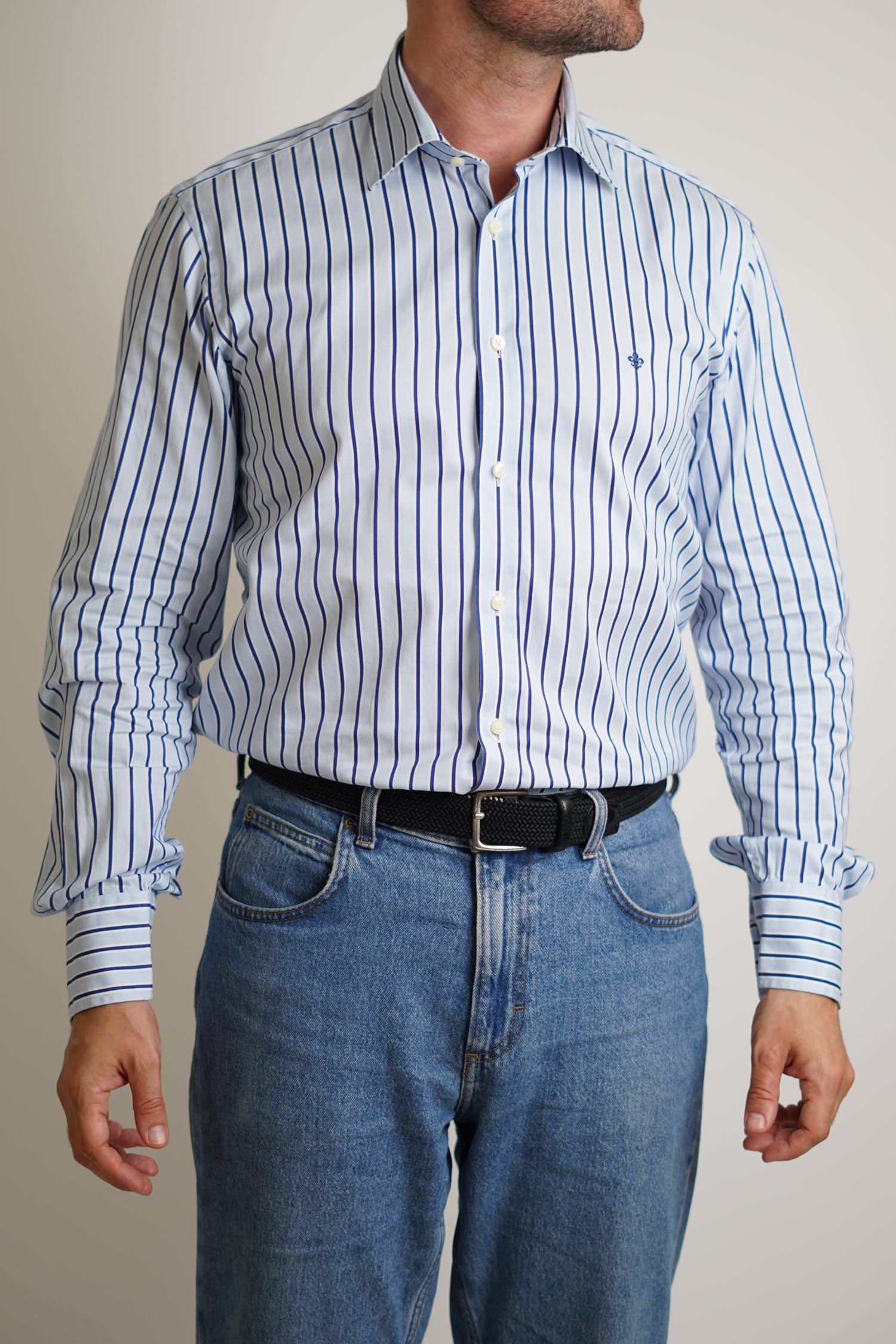 Morris Light Blue Striped Shirt