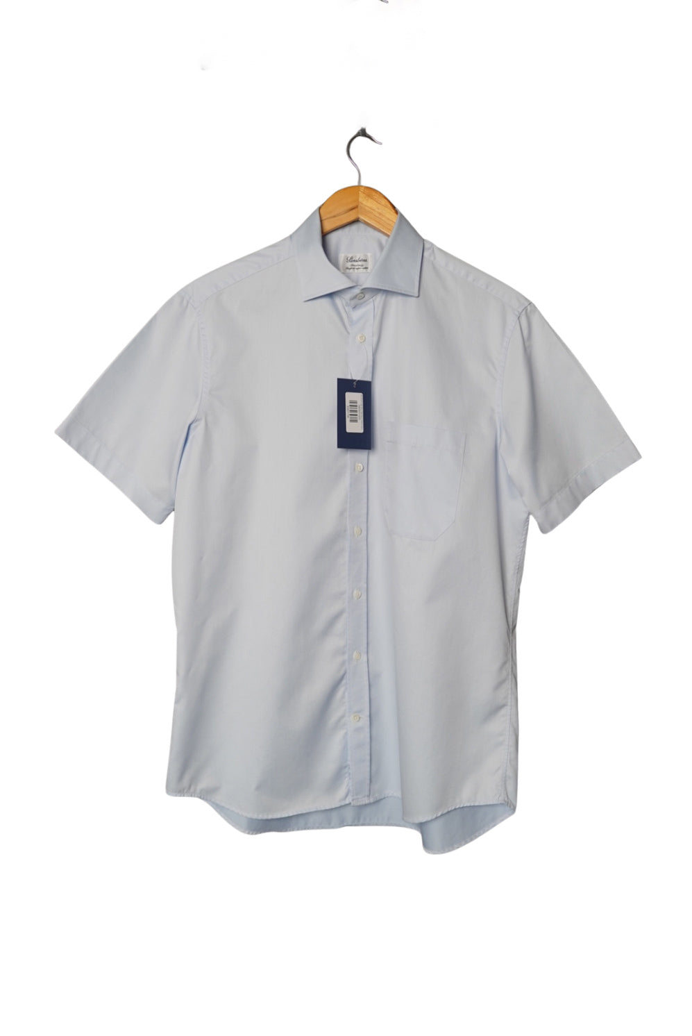 Stenströms Light Blue Fitted Body Twofold Super Cotton Short Sleeved Shirt