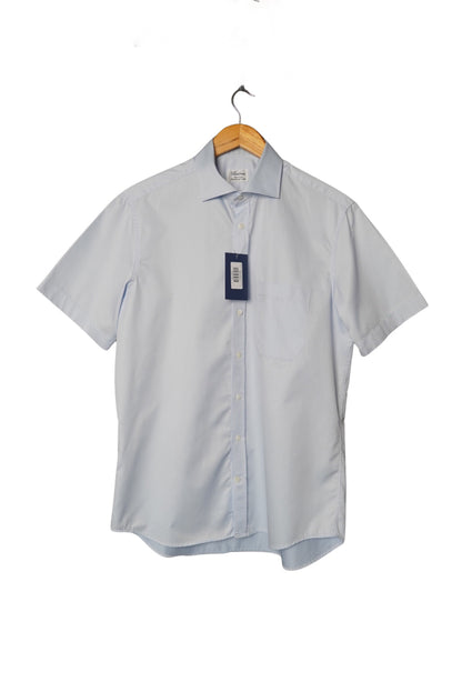 Stenströms Light Blue Fitted Body Twofold Super Cotton Short Sleeved Shirt