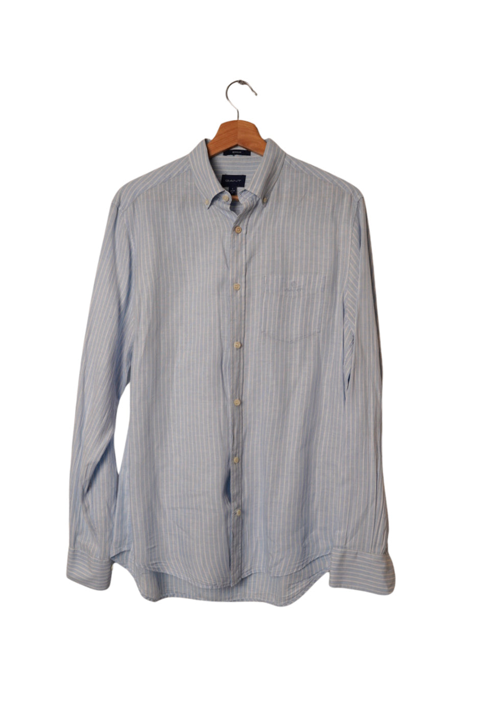 Gant Lightblue and White Striped Linen Regular Fit Shirt