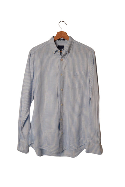 Gant Lightblue and White Striped Linen Regular Fit Shirt