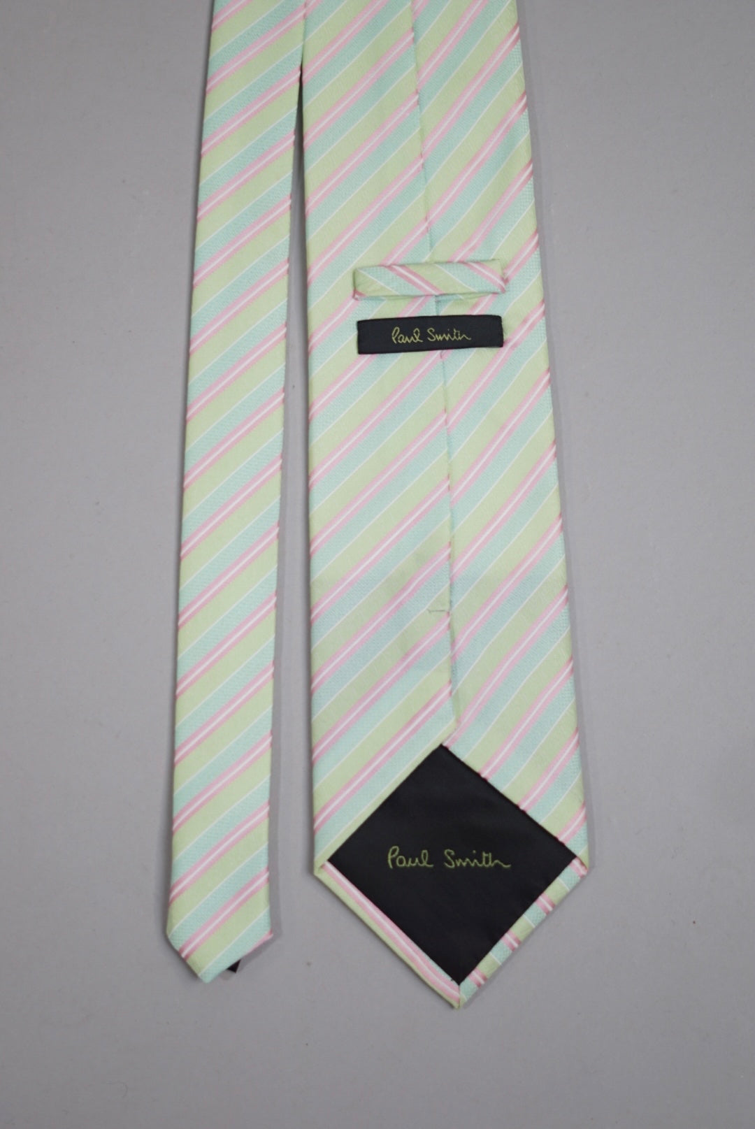 Paul Smith Lightgreen &amp; Pink Striped Silk Tie