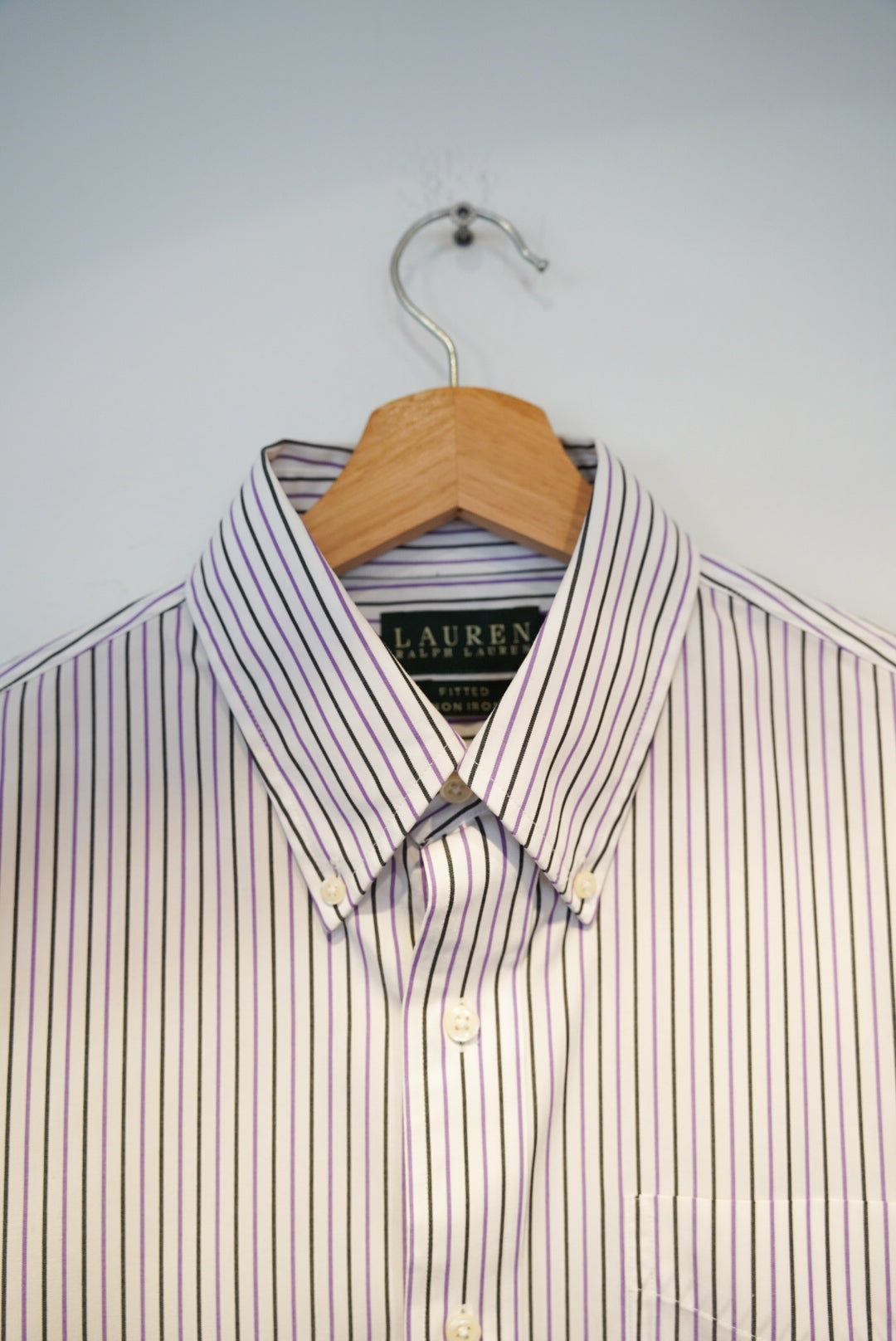 Ralph Lauren White, Purple and Black Striped Fittet Non Iron Cotton Shirt