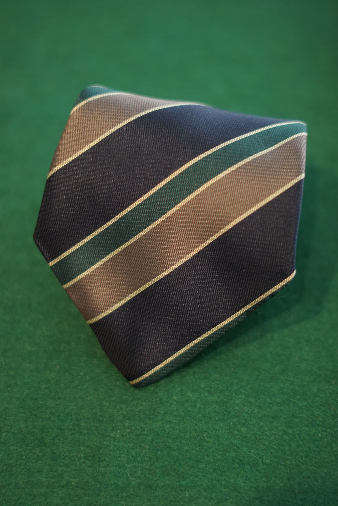 Vintage Marineblau, Dunkelgrün und Grau Gestreifte Krawatte Made in Italy