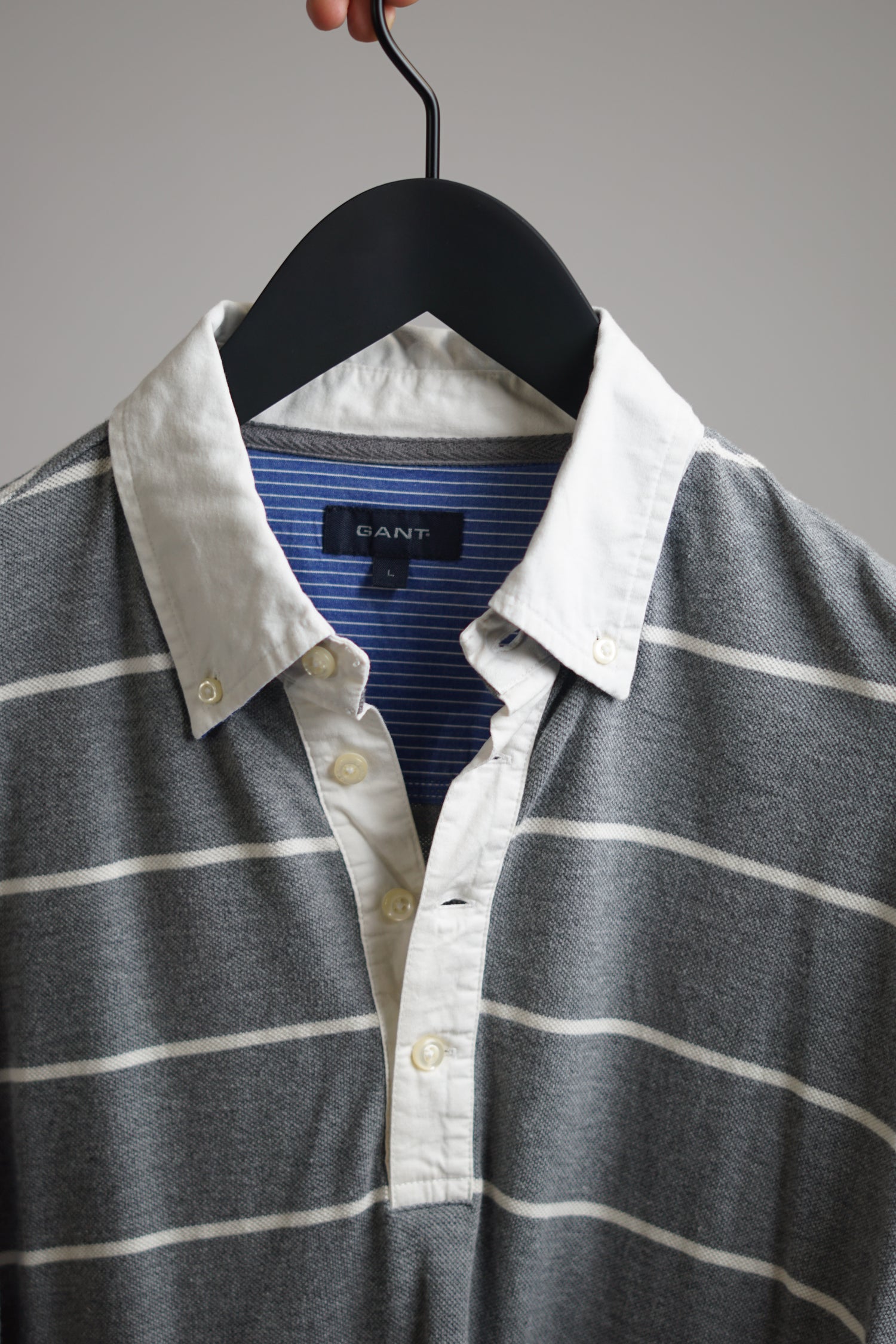 Gant Grey Striped Long Sleeved Polo Shirt