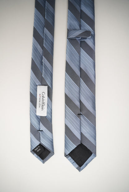Calvin Klein Lightblue and Grey Striped Slim Tie