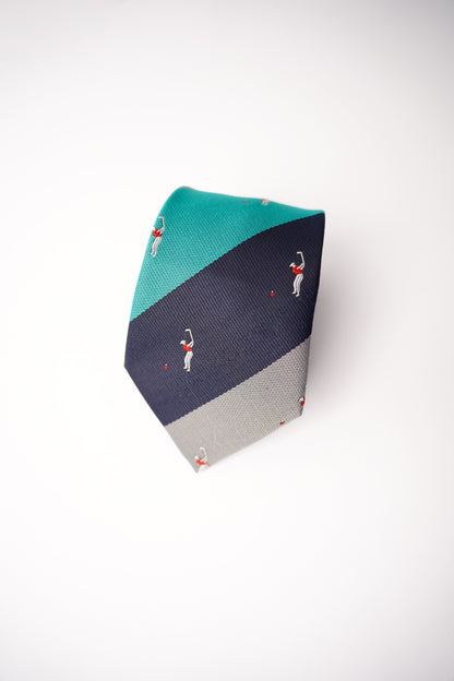 Vintage Golfkrawatte in Grün, Marineblau und Grau