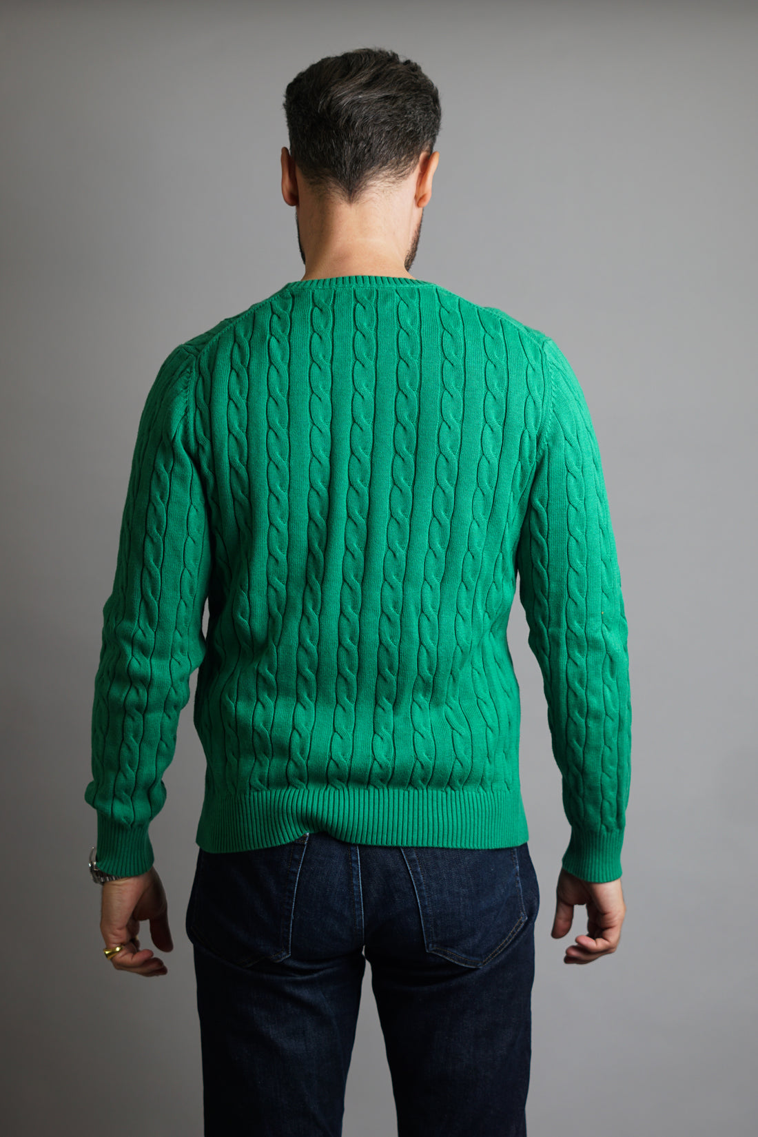 Gant Cableknit Green Premium Cotton O-Neck Sweater