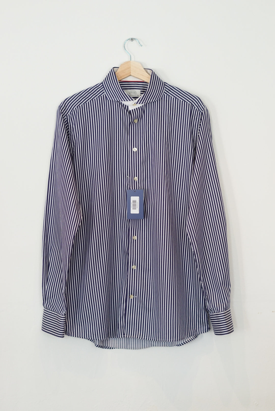 Eton Navy and White Striped Contemporary Cotton Shirt