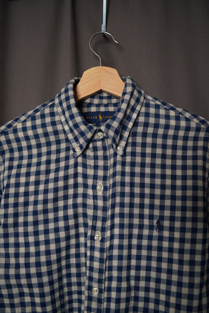 Ralph Lauren Blue and White Ckeckered Slim Fit Cotton Button Down Shirt