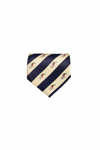 René Chagal Navy and Cream Striped Polo Print Ivy League Tie