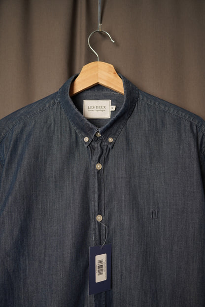 Les Deux Blue Denim Button Down Cotton Shirt