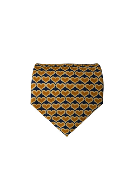 Vicente Vintage Yellow and Navy Heart Made In Italy Silk Tie
