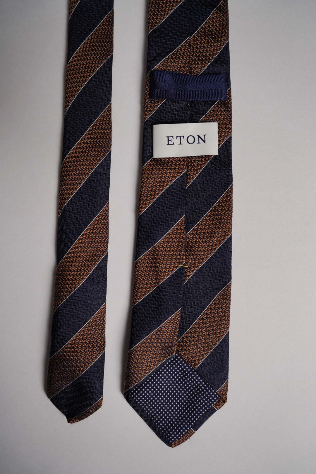 Eton Navy and Brown Striped Slim Silk Tie